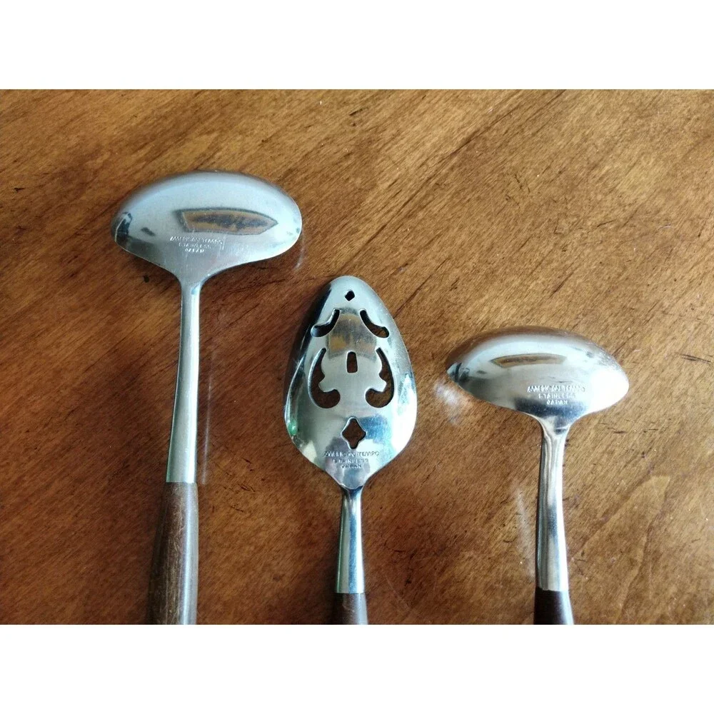 American Tempo MCM Flatware Stainless Spoon Ladle Japan Faux Wood Handle Serving